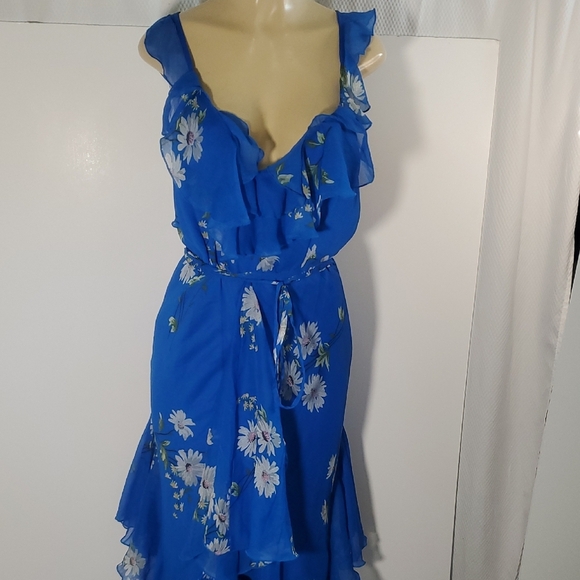 ASOS DESIGN Blue Floral Print Ruffle Maxi Dress Size 12 - Picture 3 of 14